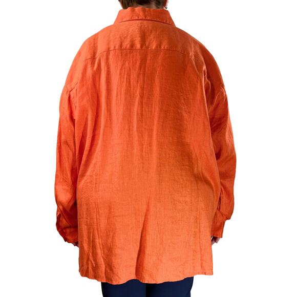 J. Jill Linen Button Down Shirt Long Sleeves Orange Summer - Picture 8 of 8